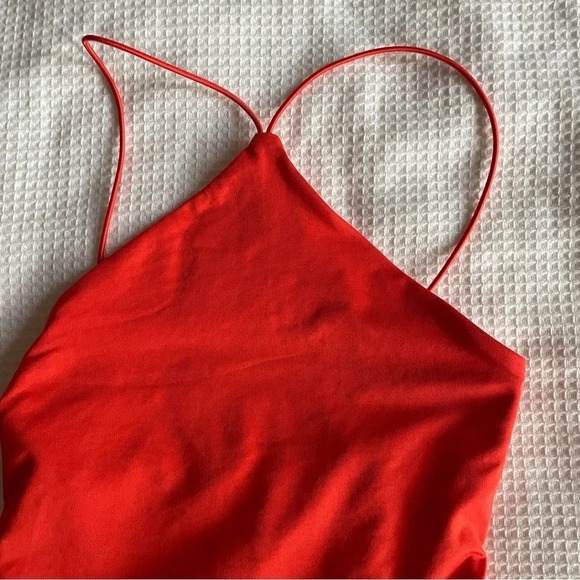 Forever 21 orange halter strap / triangle neckline contour bodysuit - Picture 6 of 8
